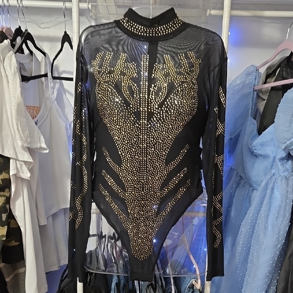 Black and Gold Embellished Women's Top